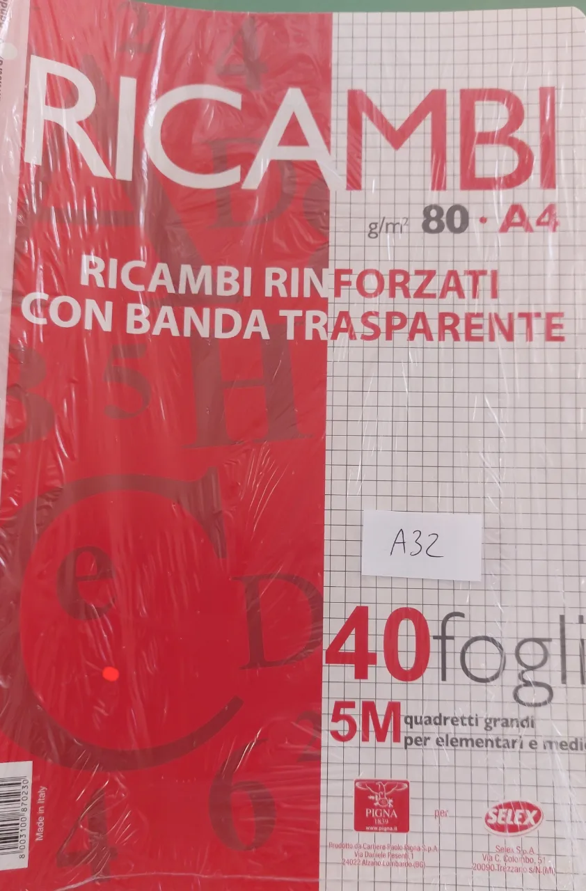 Image of Ricambi rinforzati 40 fogli  quadretti