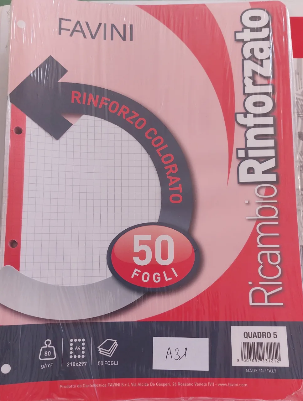 Image of Ricambio Rinforzato 50 fogli favini a quadretti